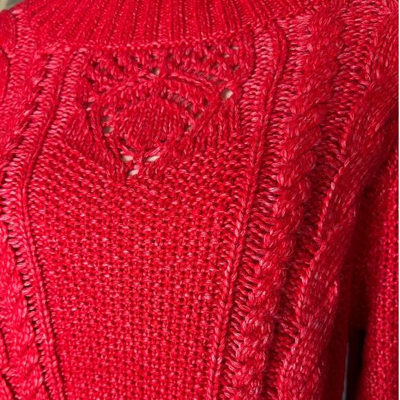 NEW Talbots Women's Balloon Sleeve Cable Knit Sweater in Red Pop Size 1X - Picture 2 of 7